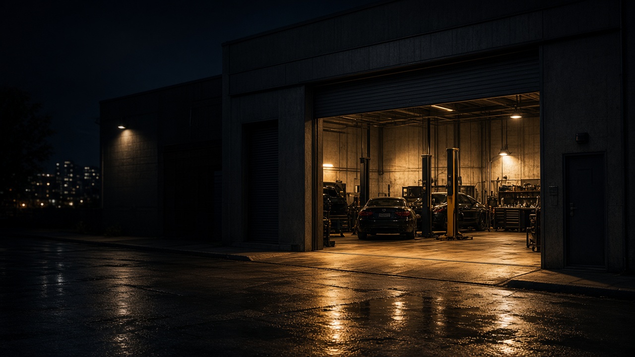 Gece atölye dış görünüm, Guse Garage